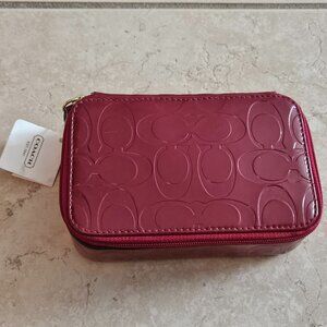 RARE NWT COACH EMBOSSED RED LIQUID GLOSS ZIP JEWELRY CASE ORGANIZER STORAGE BOX
